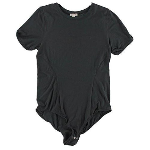Sheer Short Sleeves Bodysuit Black L
