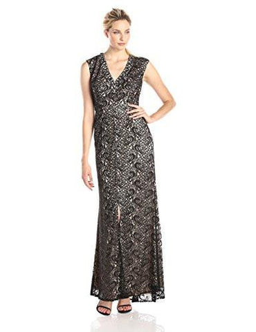 Eliza J Lace VNeck Gown, Black, 10