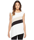 Sleeveless Angle Bottom Top With Stripe Soft White Shirt