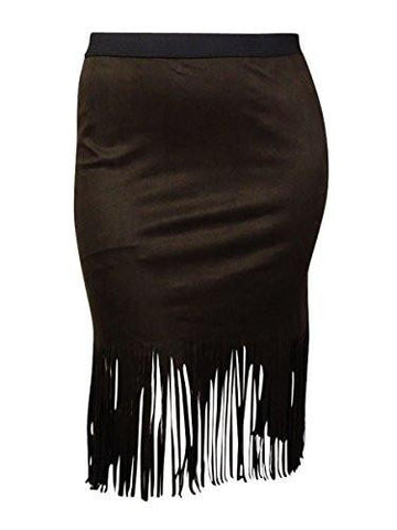 Faux Suede Fringe Skirt Brown Skirt
