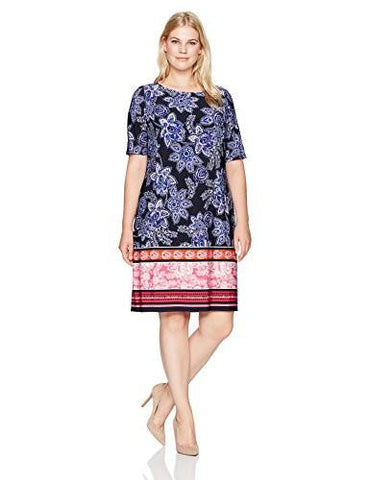 Plus Size Printed Shift Dress, Navy, 16W