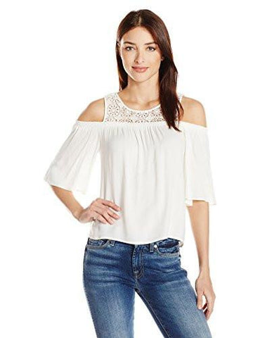 Medallion Crochet Cold Shoulder Blouse, Natural, S