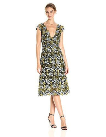 Floral Lace Midi Dress, Citron Multi, 10