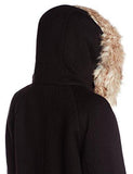 Sweater Coat With Faux Fur Hood, Black, L