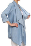 Memorose Spring Cuffed Sleeve Lapel Blue Denim Thin Coat Cardigan Jacket Xl