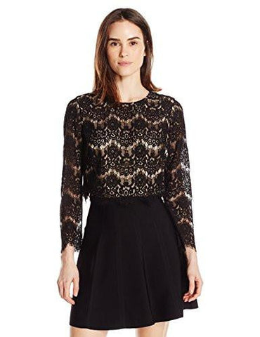 Eliza J Lace Top With Long Sleeves, Black, 4