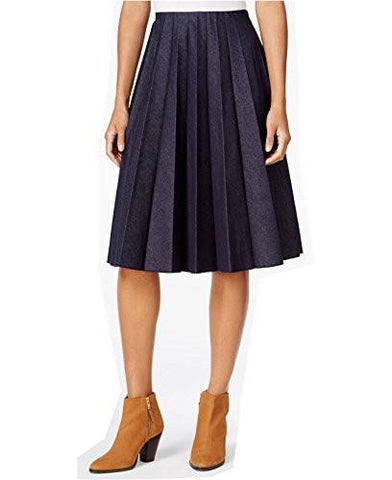 Pleated Denim Skirt Medium, Dark Rinse