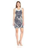 Diamond Print Cotton Jacquard Keyhole Back Halter Dress, Navy Ivory, 2