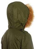 Coated Cotton Four Pocket Sherpa Lined Mid Length Parka, Army Green, M