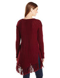 Fringe VNeck Sweater, Wine, Large