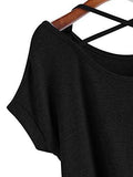 Sweatyrocks Short Sleeve Criss Cross Tie Up Casual Tshirt Blouse Tops #Black One Size