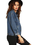 Shein Basic Lapel Button Down Denim Jean Jacket Blue Medium