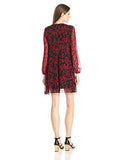 Taylor Dresses Long Sleeve Printed Shift Dress With Smoking At Shoulder, Crimson/Black, 6