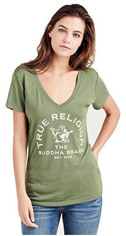 Arch Buddha Deep V Neck Tee Tshirt Small, Olive