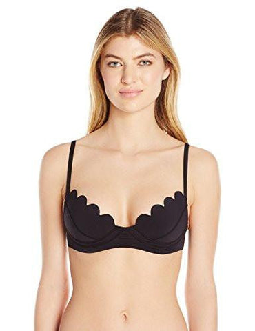 Scallop Trim FiberLite Neoprene Bikini Top With Spf 50 , Black, S