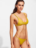 Sweatyrocks Burgundy Plain Wire Free High Leg Triangle Bralette Bikini Large Yellow