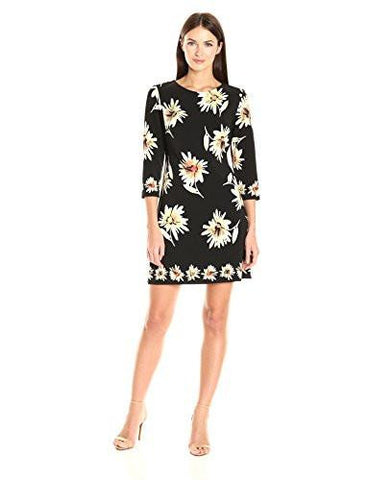 Tossed Daisy Stretch Crepe Shift, Black/Multi, 12