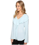 Flare Sleeve Ruffle Blouse Ice Blue Blouse