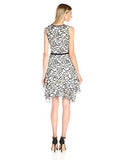 Hankie Hem Lacey Applique Fit And Flare Dress, Ivory/Black, 12