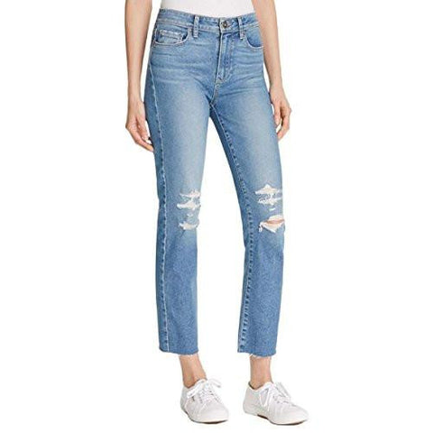 Jacqueline Raw Hem Destroyed Straight Leg Jeans Blue 26