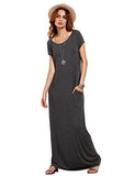 Makemechic Short Sleeve Loose Casual Plain Long Maxi Dress Grey Xl