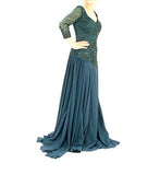 3/4 Sleeve Long Beaded Waterfall Dress 2 Forest
