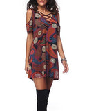Casual Short Sleeve Off Shoulder Cross Vneck Loose Dressmulticolor1Bluexxl