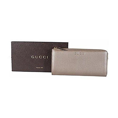 Pebbled Leather Quarter Zip Wallet 332747 9504 Metallic Golden Beige