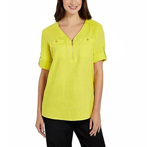 Ladies Roll Tab Linen Tunic Assorted Colors Medium, Limeade