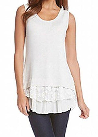 Heather Medium Lace Inset Tank Top Gray M