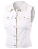 Basic Solid Denim Vestswhite