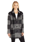 Wool Oversized Boyfriend Walking Coat, Grey Plaid, L