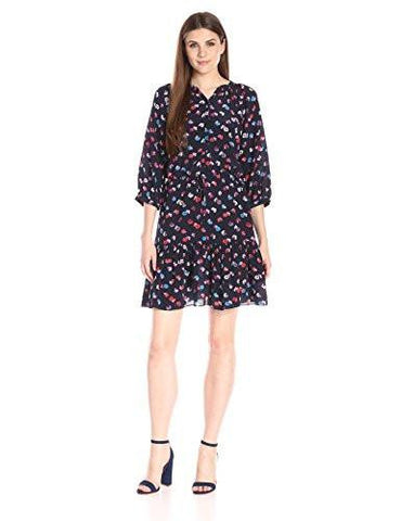 Ls Sakura Flr Dress, Navy, 4