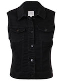 Basic Solid Denim Vest3Xblack
