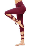 Sweatyrocks Legging Cutout Tie Cuff Slim Yoga Pants Jogger Workout Tights Burgundy S