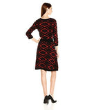 Diamond Jacquard Fit And Flare Sweater Knit Dress, Brick Black, M