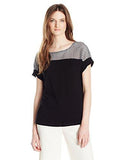 Solid Shortsleeve Top With Lace Yoke Black L