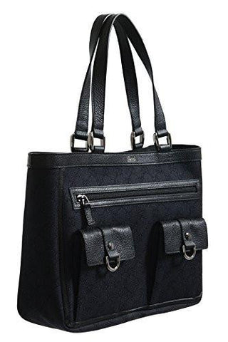 Black Gg Print Canvas Leather Trimmed Abbey Pocket Tote Bag