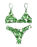 Mooskini Strappy Two Piece Bikini Set Leaf Print Swimsuit Padded Bathing Suit Beach M Green