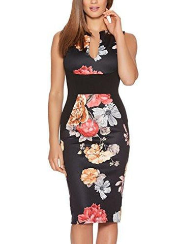 Fantaist Patchwork Floral Print Formal Business Party Wear To Work Dress M Ft601Black