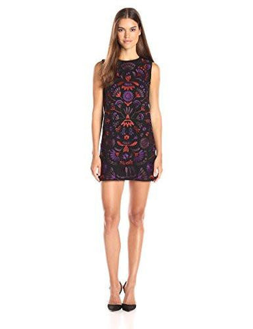 Floral Embroidered Shift Dress, Black/Multi, 10