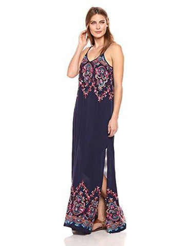 Embroidered Maxi Dress, Navy, Xs