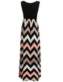 Sherosa Boho Chevron Striped Print Summer Sleeveless Tank Long Maxi Party Dress Xxl Black