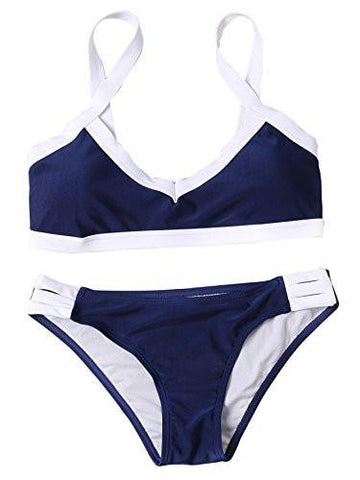 Sweatyrocks Contrast Trim Bathing Suit Padding Cutout Bikini Swimsuit Small Navy