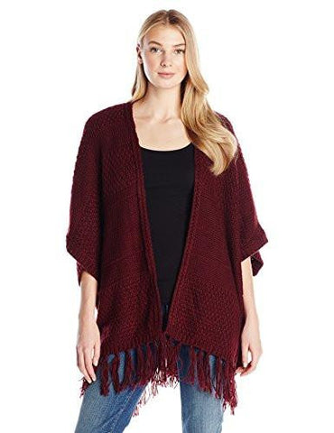Fringe Poncho, Wine, Medium