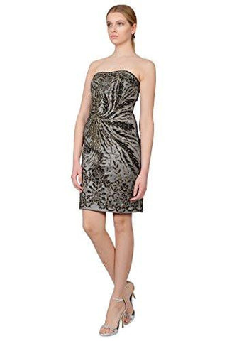 Embroidered Strapless Sheath Party Cocktail Dress