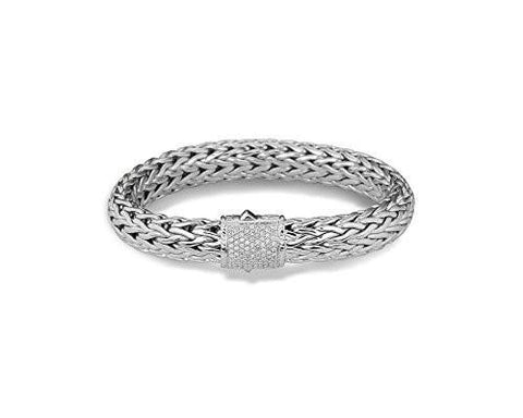 John Hardy Classic Chain Silver Diamond Pave Large Bracelet 062Ct Size M