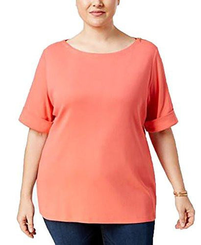 Plus Size ElbowSleeve BoatNeck Top 3X, Peach Zing