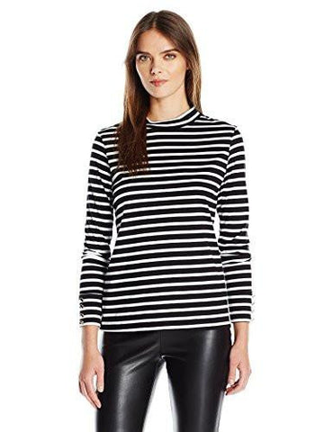 Jenner Stripe Jersey Long Sleeve Funnel Neck Blackwhite Wash Medium