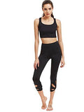Sweatyrocks High Waisted Cutout Crop Leggings Yoga Workout Active Tights Black L